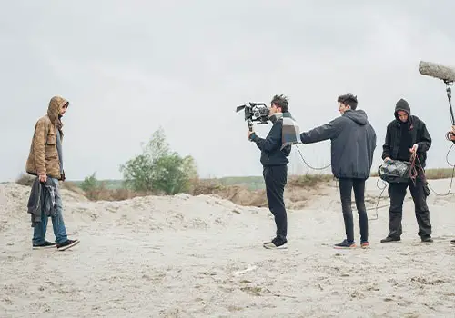 A camera crew filming a scene.