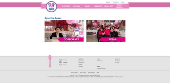 Baskin Robbins career page screenshot