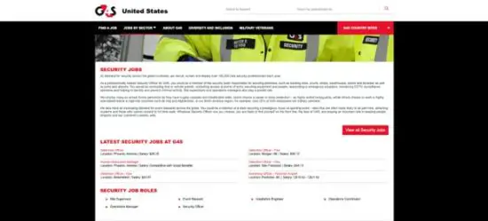 a screenshot of the open positions portion of the G4S website's careers page.