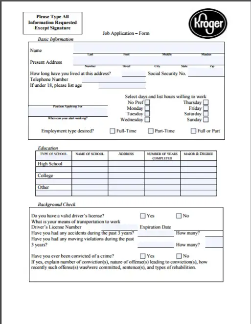 form kroger for application job kroger application image