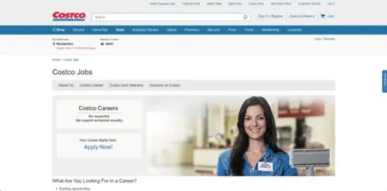 A screenshot of the Costco website's career page.