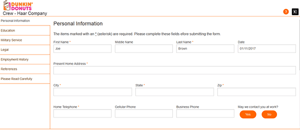 dunkin donuts application process