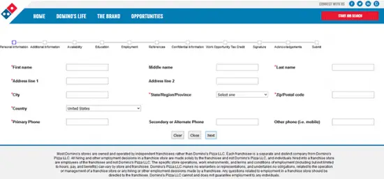 Dominos Job Application 32