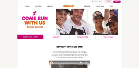 A screenshot from the Dunkin' Donuts careers page.