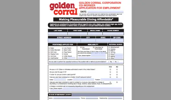 Golden Corral Job Application Adobe PDF Apply Online