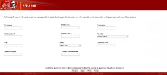 KFC Job Application Apply Online