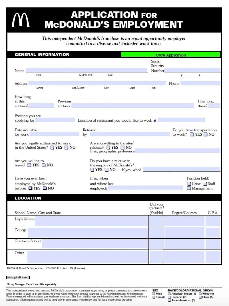 McDonald’s Job Application & Careers