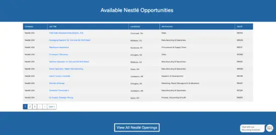 Nestle USA available career opportunities page.