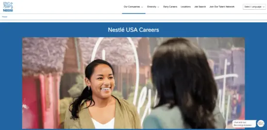 Nestle USA careers landing page.