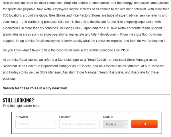 nike factory outlet job application