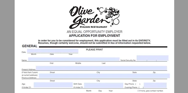 Olive Garden Job Application Adobe Pdf Apply Online