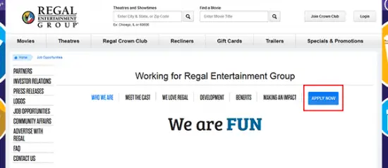 Regal Cinemas Job Application Apply Online