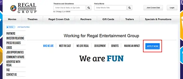 regal cinemas application wizard