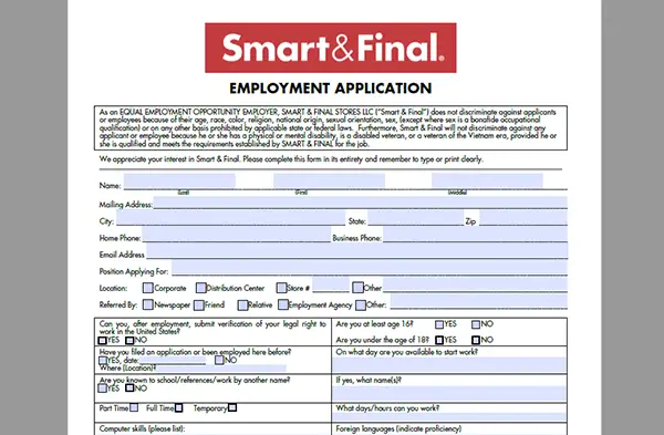 Smart & Final Job Application Adobe PDF Apply Online