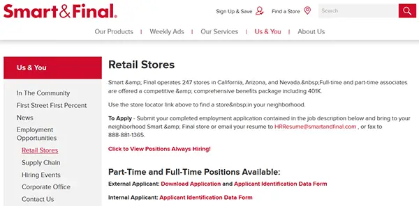Smart & Final Job Application Adobe PDF Apply Online