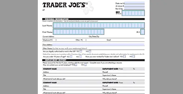 Trader Joe s Job Application Printable Printable Word Searches