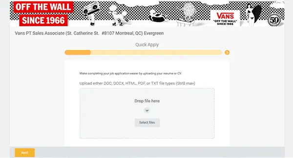 vans career site login