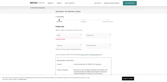 Zara company profile creation landing page.